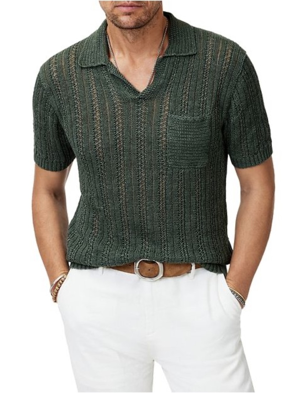 John Varvatos Dark Green Short-Sleeve Knit Polo